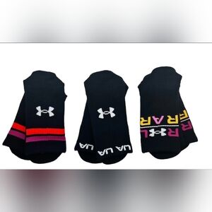 Under Armour Men's Cushioned Crew Socks - Black with Colorful Accents Pack Of 3
